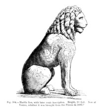 Marble lion, with later runic inscription. Now at Venice, whither it was brought from the Piraeus in 1687 from the book '  The viking age: the early history, manners, and customs of the ancestors of t...