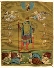 The 1906 caption reads: "Kaiser Basileus II, the Bulgar Slayer. A miniature of one of the Kaiser's [emperor's] Book of Psalms. The origina; is in the library at San Mark's in Venice." Basil II, (957/9...