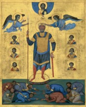 A miniature of Basil II, the Bulgar Slayer, 958 – 1025, Byzantine Emperor, Psalter of Basil II, digitally restored