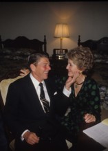 November 4 1980, Los Angeles California, USA: RONALD REAGAN with his wife NANCY REAGAN in their hotel room on election victory night making Ronald Reagan the 40th President of the United States in 198...