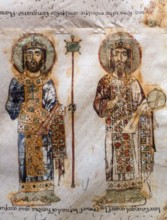 This 12th-century depiction in the Bari Exultet roll shows Emperors Basil II and Constantine VIII. The role of the figures as portraits has been debated, but it remains a key piece in Byzantine art hi...