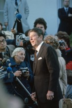 November 20, 1980, Washington, District of Columbia, USA: United States President-elect Ronald Reagan speaks to reporters outside the White House in Washington, DC after meeting US President Jimmy Car...