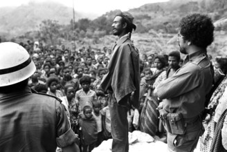 Jose Ramos-Horta attends a rally of villagers displaced by Indonesian incursions  October 1975