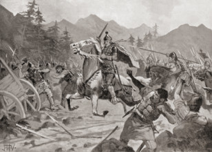 Basil II fighting the Bulgarians in 1017.  Basil II, aka  Basil the Porphyrogenitus, Basil the Young and  Bulgar Slayer, 958 – 1025.  Byzantine Emperor from the Macedonian dynasty. After the painting ...