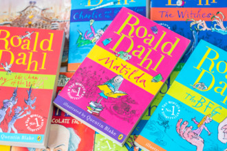 stack pile of childrens books, kids books, children favourites, roald dahl book, matilda bfg chocolate factory witches, kids favourite author classics