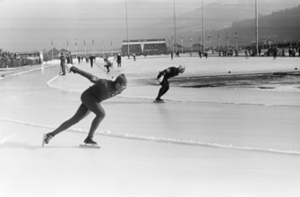 Winter Olympics 1964 Ivar Nilsson (Sweden) in action at the 1500 meters. In Lane Bud Campbell (United States). Date: January 31, 1964 Location: Innsbruck, Austria Keywords: skating, sports Person Name...
