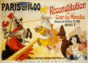 PARIS IN 1400, RECOVERY OF THE COURT OF MIRACLES AVENUE SUFFREN No. 100 René Péan (1875-1940). Imprimerie Chaix. Paris en 1400, Reconstitution de la Cour des Miracles, Avenue de Suffren Nº100. Affiche...