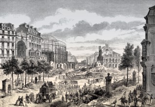 Road construction of the Boulevard du Prince-Eugène, demolition of the theaters, today Boulevard Voltaire, Paris, France, 1862,