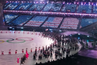 On February 9, 2018, the United States Olympic Team participated in the opening ceremonies of the 2018 Winter Olympics in Pyeongchang, South Korea, showcasing athletes from various winter sports.