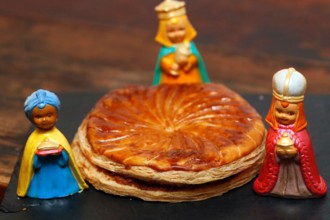 Epiphany. Galette des rois, french kingcake with the three wise men.  France.