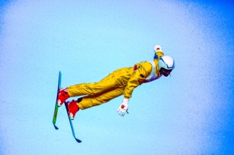 Kudo Tetsunori (JPN) competing in Aerials at the1988 Olympic winter Games.