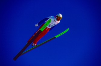Didier Mollard (FRA) competing in the Men's K120 individual ski jumping at the 1994 Olympic Winter Games