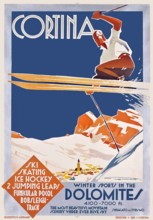 Vintage 1930s Travel Poster - Cortina Dolomites - Winter Sport, c 1930. Franz Lenhart (1898-1992).