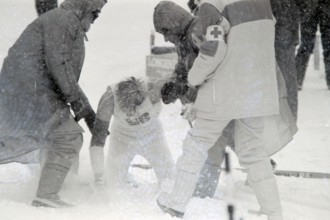 February, 1984., Sarajevo, Bosnia and Herzegovina - 14. Winter Olympic Games. Ski runners participate on a 50 kilometers long marathon in Igman under severe weather conditions. Photo: Ante Jelavic/Hal...