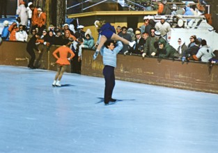 1960 Winter Olympics in Squaw Valley California: Pairs figure skating practice in the west rink