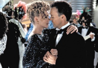 BATMAN RETURNS  1992 Warner Bros. film with Michelle Pfeiffer as Selina Kyle/Catwoman and Michael Keaton as Bruce Wayne/Batman