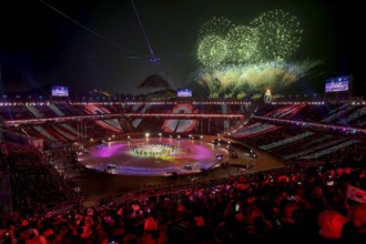 February 25, 2018 - Pyeongchang, Gangwon, South Korea - Entertainers perform during the Beijing segment during the Closing Ceremony of the PyeongChang 2018 Winter Olympic Games at PyeongChang Olympic ...