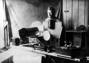 A 1926 photograph of John Logie Baird, the Scottish inventor of the television, recognized for his pioneering work in early television technology.