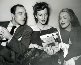GENE KELLY and wife Besty Blair with Australian actress Ann Richards in 1957