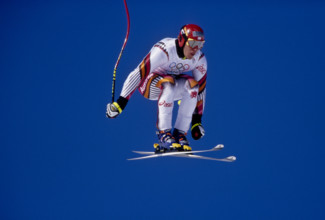 Herman Maier (ITA) gold medalist competing in the Super G at the 1998 Olympic Winter Games,Nagano, Japan
