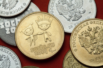 Coins of Russia. Mascots for the Sochi 2014 Paralympic Winter Games depicted in the Russian commemorative 25 ruble coin.