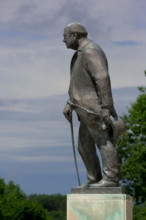 FULTON, MISSOURI – July 1, 2015: Franta Belsky’s bronze statue, “Churchill,” located outside National Churchill Museum.