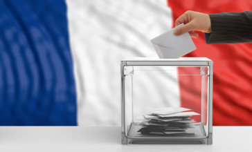 Voter on an waiving France flag background. 3d illustration