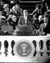 United States President John F. Kennedy delivers his Inaugural Address after being sworn-in as the 35th President of the United States on the East Front of the U.S. Capitol in Washington, D.C. on Frid...