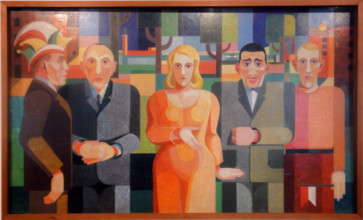 . Zeitgenossen .  Deutsch: Auf dem Bild: Sänger Willi Ostermann, Oberbürgermeister Konrad Adenauer, Soubrette Trude Alex, Boxer Hein Domgörgen, der Künstler Heinrich Hoerle selbst . 1931/1932 140 Hoer...