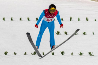 Vincent Descombes Sevoie (FRA) competing in the Ski Jumping Men's Normal Hill qualification round at the Olympic Winter Games PyeongChang 2018