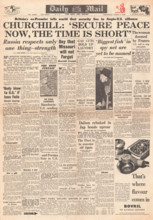 1946 Daily Mail newspaper front page Churchill's (Iron Curtain) Speech in Fulton