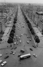 the Champs Elysées in Paris, France in 1963 as seen from The Arc de Triomphe de l'Étoile