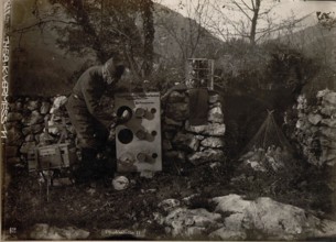 Trento. (Doss di Trento) Protection for pigeons against gas attacks. .