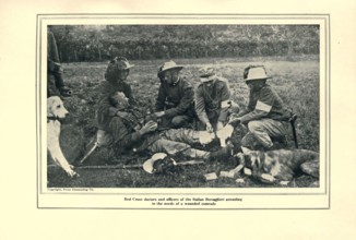 Red Cross Doctors, Medics and Officers of the Italian Bersaglieri attending to the needs of a Wounded Comrade from the book The story of the great war; the complete historical records of events to dat...