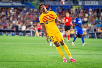Getafe, Spain. 13th Aug, 2023. Lamine Yamal (Barcelona) during the LaLiga EA Sports football match between Getafe and Barcelona played at Coliseum Alfonso Perez Stadium on August 13, 2023 in Getafe, S...