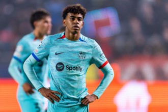 Antwerpen, Belgium. 13th Dec, 2023. ANTWERPEN, BELGIUM - DECEMBER 13: Lamine Yamal during the UEFA Champions League Group H match between Royal Antwerp FC and FC Barcelona at the Stadion Bosuil on Dec...