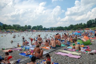 Tuzla, Bosnia and Herzegovina: Pannonian Lakes Complex. Overcrowded open swimming pools during peak of tourist season. Panonska jezera.