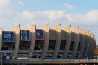 Paris, France - March 22, 2016 : Backside view of the Paris grandstand of the Parc des Princes stadium, built in 1972 and home stadium of Paris Saint-