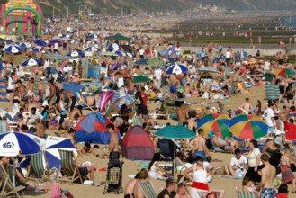 Crowded beach Bournemouth Dorset England UK