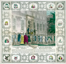 Signers of the Declaration of Independence leaving Independence Hall announcing the independence to the people 1776