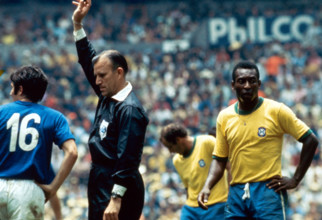 World Cup Final match at the Azteca Stadium in Mexico City Brazil 4 v Italy 1 Brazilian star Pele awarded a free kick by the referee June 1970