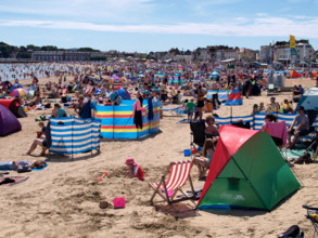 Crowded beach, Weymouth, Dorset, UK, August 2013