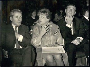 Mar. 03, 1966 - Civil Rights Rally - Paris, Palais Des Sports. Photo shows From Left To Right: Dr. Jacques Monod, Simone Signoret, The Famous Actress Yves Montand's Wife And Yves Montand Pictured Duri...