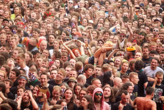 Kostrzyn, Poland - August 05, 2017: People having fun at a concert during the 23rd Woodstock Festival Poland.