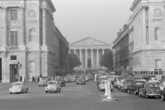 Traffic - France in 1960. Traffic in Paris, VW Käfer on the Rue Royale and a view to the Madeleine church ( Eglise de la Madeleine ). Photo by Erich Andres VW Käfer unterwegs  -  Paris - Rue Royale - ...