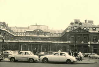 Cars parked in front of the Palais Royale, Paris, France 1961