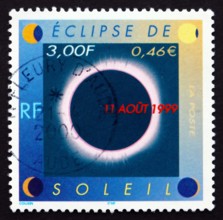 FRANCE - CIRCA 1999: a stamp printed in the France shows Total Solar Eclipse, Aug. 11, 1999, circa 1999