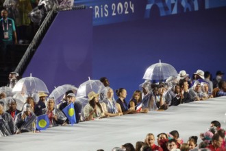 July 26th, 2024 - Paris, France: Athletes at the Trocadero during the Opening Ceremony of the Paris 2024 Olympics (photo by Mickael Chavet)