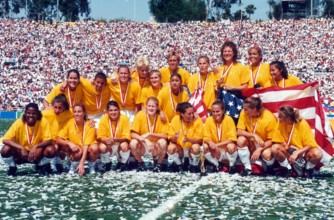 Team USA celebrates its second World Cup Finals win in the 1999 Women's FIFA World Cup.