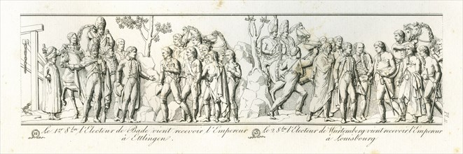Colonne Vendôme : Le 1er octobre 1805, l'Electeur de Bade reçoit l'Empereur à Ettlingen. Le 2 octobre, l'Electeur de Wurtemberg reçoit l'Empereur à Louisbourg